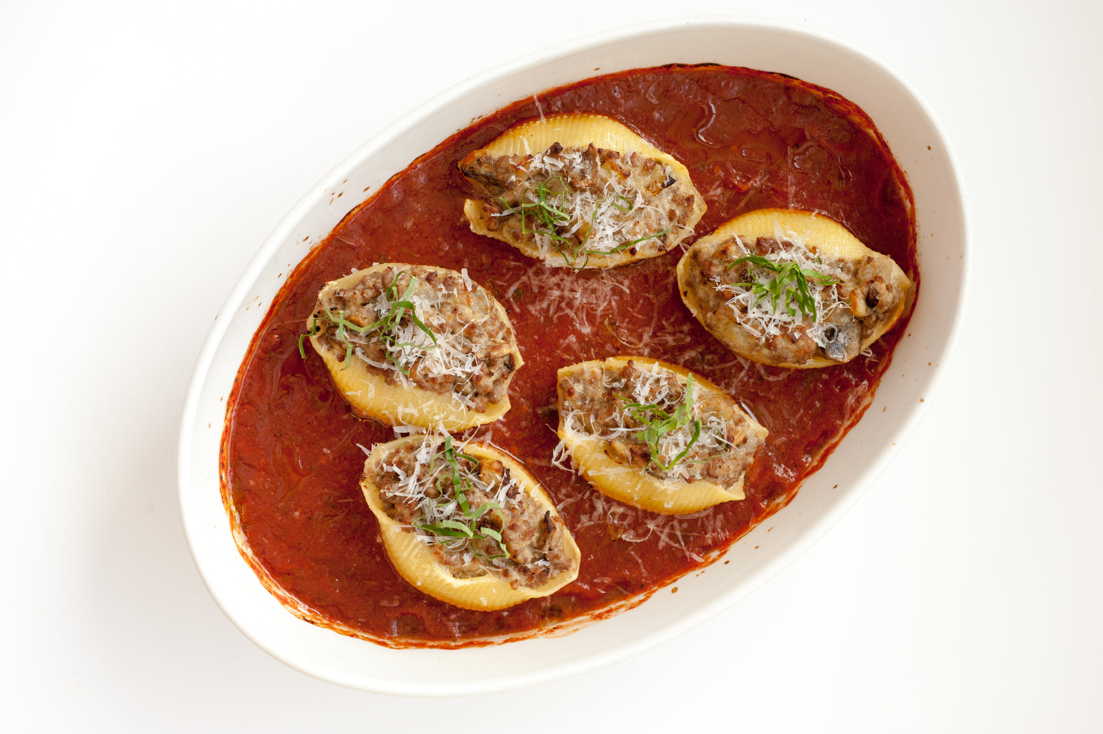 Stuffed pasta shells in red marinara sauce