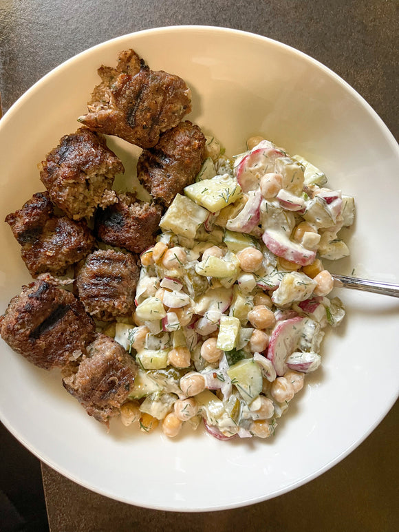 Kofta Kebabs with a side of Chickpea Dill Salad