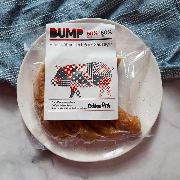 Photo of package of four bump plant enhanced oktoberfest sausages.